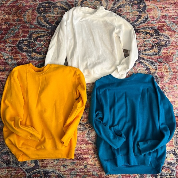 Gildan Sweaters - Lot of 3 Unisex Crew-neck Sweaters - White, Yellow, and Blue. Size Medium.